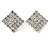 Bridal Silver Tone Pave Set Clear Crystal Square Stud Earrings - 20mm L