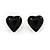 Small Black Acrylic Heart Stud Earrings In Silver Tone - 10mm L
