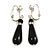 Striking Black Resin Teardrop Clip On with Crystal Ring In Silver Tone - 40mm Long - view 3