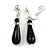 Striking Black Resin Teardrop Clip On with Crystal Ring In Silver Tone - 40mm Long - view 4