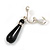 Striking Black Resin Teardrop Clip On with Crystal Ring In Silver Tone - 40mm Long - view 6