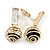 Gold Tone Wire Ball with Black Crystal Clip On Earrings - 35mm L - view 2