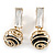 Gold Tone Wire Ball with Black Crystal Clip On Earrings - 35mm L - view 3