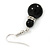 Black Ceramic Bead with Crystal Ring Drop Earrings In Silver Tone - 40mm L - view 5