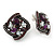 Marcasite Square Deep Purple Crystal, White Peal Clip On Earrings In Antique Silver Tone - 20mm L - view 2