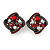 Marcasite Square Red Crystal, White Peal Clip On Earrings In Antique Silver Tone - 20mm L