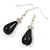 Silver Tone Black Ceramic Bead with Clear Crystal Ball Drop Earrings - 45mm L - view 6