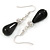 Silver Tone Black Ceramic Bead with Clear Crystal Ball Drop Earrings - 45mm L - view 4