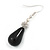 Silver Tone Black Ceramic Bead with Clear Crystal Ball Drop Earrings - 45mm L - view 5