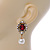 Vintage Inspired Clear/ Red Crystal, Pearl Drop Earrings In Antique Gold Tone - 45mm L - view 3