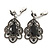 Marcasite Filigree with Black Glass Stone Clip On Earrings In Antique Silver Metal - 50mm L - view 5