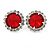 Ruby Red/ Clear Jewelled Round Clip On Earrings In Silver Tone - 20mm D