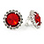 Ruby Red/ Clear Jewelled Round Clip On Earrings In Silver Tone - 20mm D - view 2