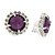 Deep Purple/ Clear Jewelled Round Clip On Earrings In Silver Tone - 20mm D - view 2