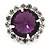 Deep Purple/ Clear Jewelled Round Clip On Earrings In Silver Tone - 20mm D - view 3