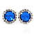 Sapphire Blue/ Clear Jewelled Round Clip On Earrings In Silver Tone - 20mm D