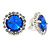 Sapphire Blue/ Clear Jewelled Round Clip On Earrings In Silver Tone - 20mm D - view 2
