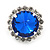 Sapphire Blue/ Clear Jewelled Round Clip On Earrings In Silver Tone - 20mm D - view 3