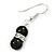 Small Black Ceramic Bead with Crystal Ring Drop Earrings In Silver Tone - 40mm L - view 4