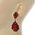 Vintage Inspired Ruby Red Glass Crystal Bead Teardrop Earrings In Antique Gold Tone - 50mm L - view 3