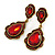 Vintage Inspired Ruby Red Glass Crystal Bead Teardrop Earrings In Antique Gold Tone - 50mm L - view 7