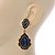 Vintage Inspired Midnight Blue Glass Crystal Bead Teardrop Earrings In Antique Gold Tone - 50mm L - view 3