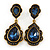 Vintage Inspired Midnight Blue Glass Crystal Bead Teardrop Earrings In Antique Gold Tone - 50mm L