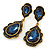 Vintage Inspired Midnight Blue Glass Crystal Bead Teardrop Earrings In Antique Gold Tone - 50mm L - view 6