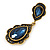 Vintage Inspired Midnight Blue Glass Crystal Bead Teardrop Earrings In Antique Gold Tone - 50mm L - view 4