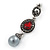 Marcasite Red/ Grey Crystal Pearl Drop Earrings In Antique Silver Tone - 45mm L - view 5