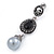 Marcasite Black/ Grey Crystal Pearl Drop Earrings In Antique Silver Tone - 45mm L - view 4