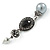 Marcasite Black/ Grey Crystal Pearl Drop Earrings In Antique Silver Tone - 45mm L - view 6