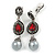 Marcasite Hematite/ Red Crystal Pearl Clip On Earrings In Antique Silver Tone - 45mm L