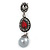 Marcasite Hematite/ Red Crystal Pearl Clip On Earrings In Antique Silver Tone - 45mm L - view 4