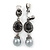 Marcasite Black/ Grey Crystal Pearl Clip On Earrings In Antique Silver Tone - 45mm L