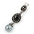 Marcasite Black/ Grey Crystal Pearl Clip On Earrings In Antique Silver Tone - 45mm L - view 5