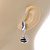 Silver Tone Wire Ball with Black Crystal Drop Earrings - 35mm L - view 3
