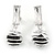 Silver Tone Wire Ball with Black Crystal Drop Earrings - 35mm L - view 6