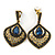 Vintage Inspired Montana Blue Crystal Teardrop Clip On Earrings In Antique Gold Tone - 40mm L - view 4