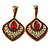 Vintage Inspired Ruby Red Crystal Teardrop Clip On Earrings In Antique Gold Tone - 40mm L - view 5