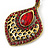 Vintage Inspired Ruby Red Crystal Teardrop Clip On Earrings In Antique Gold Tone - 40mm L - view 3