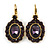 Vintage Inspired Oval Deep Purple Crystal Drop Earrings with Leverback Closure In Antique Gold Tone - 42mm L - view 2