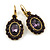 Vintage Inspired Oval Deep Purple Crystal Drop Earrings with Leverback Closure In Antique Gold Tone - 42mm L