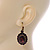 Vintage Inspired Oval Deep Purple Crystal Drop Earrings with Leverback Closure In Antique Gold Tone - 42mm L - view 4