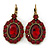 Vintage Inspired Oval Red Crystal Drop Earrings with Leverback Closure In Antique Gold Tone - 40mm L - view 7