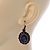 Vintage Inspired Oval Midnight Blue Crystal Drop Earrings with Leverback Closure In Antique Gold Tone - 42mm L - view 3