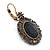 Vintage Inspired Oval Black/ Grey Crystal Drop Earrings with Leverback Closure In Antique Gold Tone - 42mm L - view 3