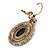 Vintage Inspired Oval Black/ Grey Crystal Drop Earrings with Leverback Closure In Antique Gold Tone - 42mm L - view 4