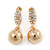 Gold Plated Clear Crystal Ball Drop Earrings - 35mm L