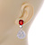 Light Silver Tone Wire Ball with Red Acrylic Bead Drop Earrings - 35mm L - view 2